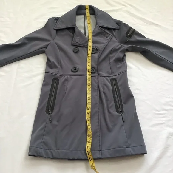 Athleta Women Gray Double Breast Raincoat Trench Coat Collar and Modern Fit - Picture 11 of 12
